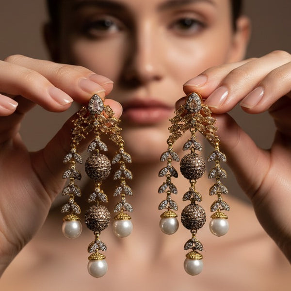 Charming Design Gold Plated Champayne Stones Earrings For Girls/women