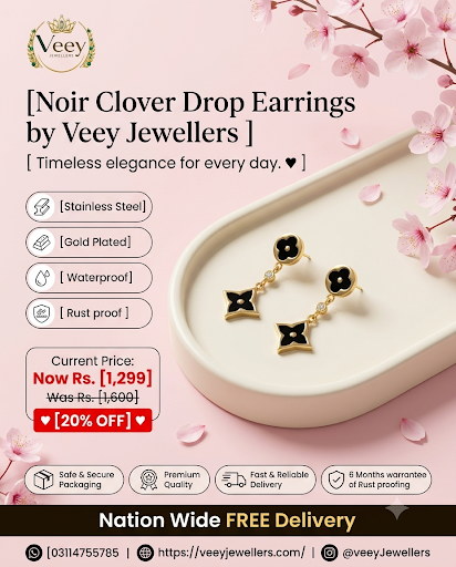 Noir Clover Drop Earrings