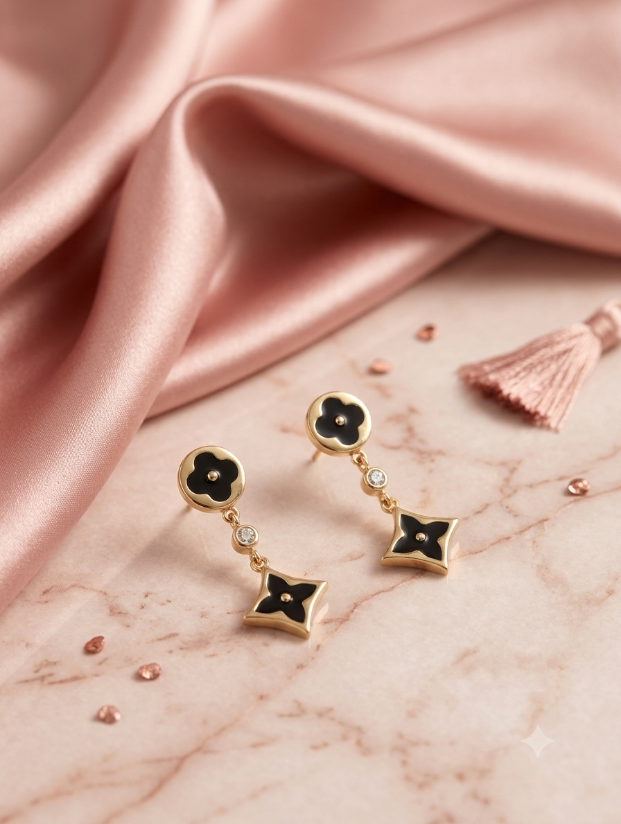 Noir Clover Drop Earrings - Image 3